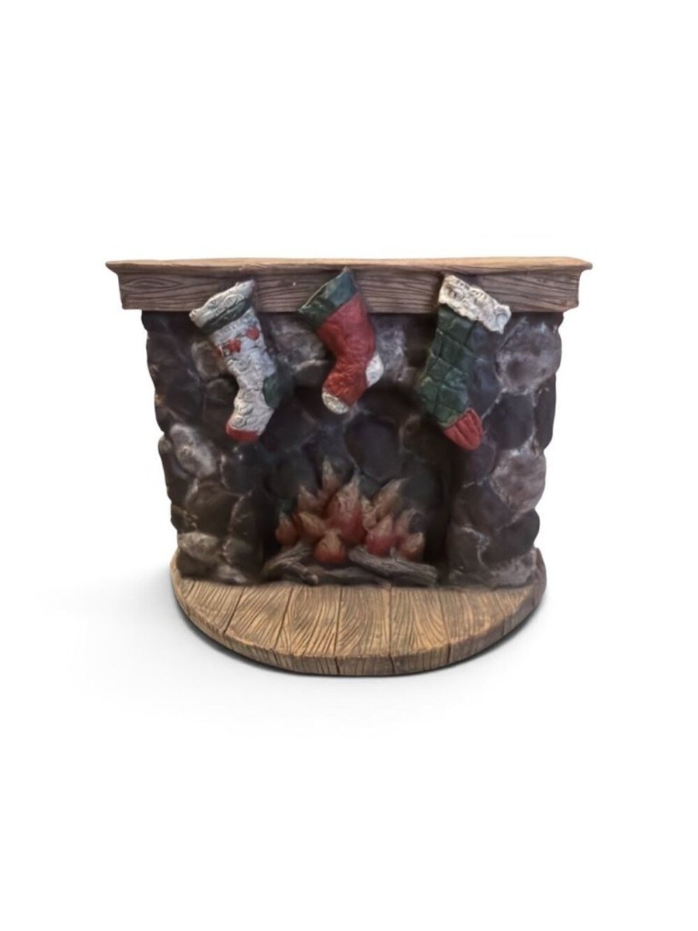 Sarah's Attic Christmas Fireplace Figurine With Stockings & Realistic Stone Text